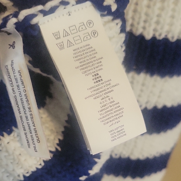 Michael Kors SzMed 100% Cotton Cable Knit Navy White Striped Scoop neck Sweater - Picture 6 of 6